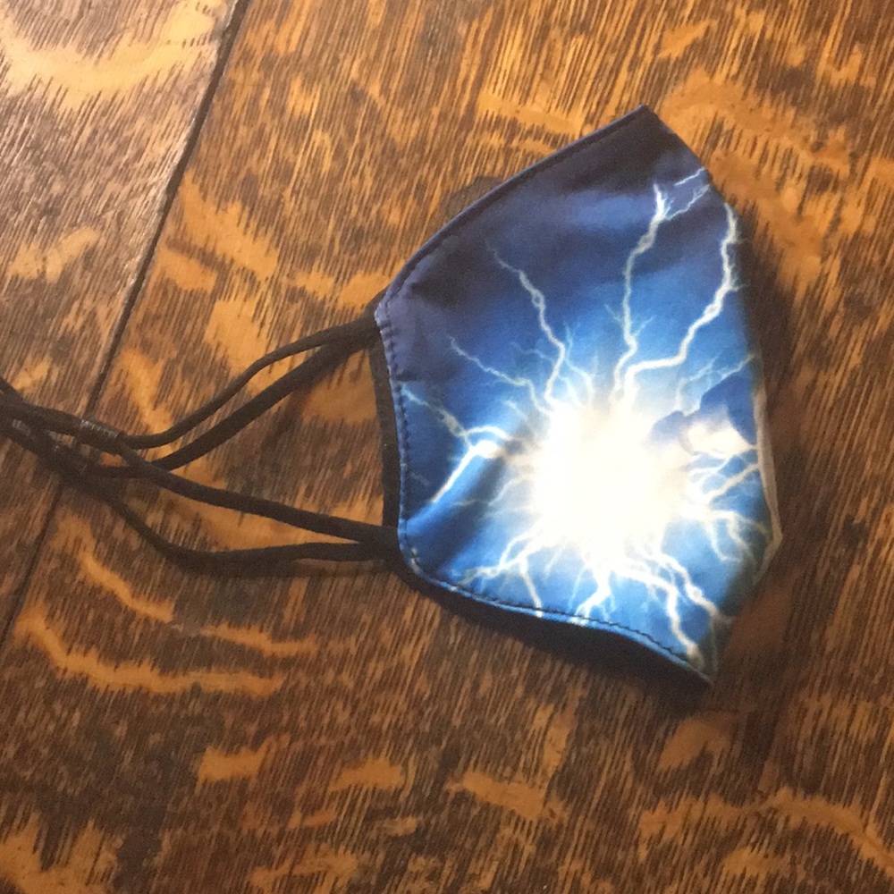 Blue , white, and black anime mask